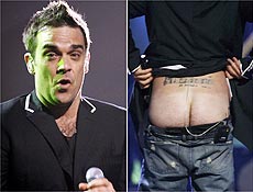 O britnico Robbie Williams, aps cantar sua famosa "Rudebox", tirou as calas no palco