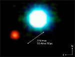 Imagem de planeta extra-solar (marrom) ao redor de estrela