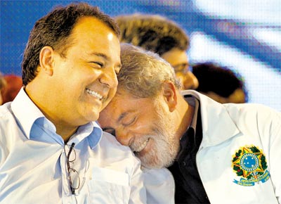 Lula com Srgio Cabral, governador do Rio, durante inaugurao de obras de complexo petroqumico