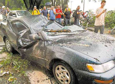 <b>Morte na Marginal:</b> Um dos 7 carros sobre os quais caiu rvore<br> na marginal Tiet, no acidente que matou um homem