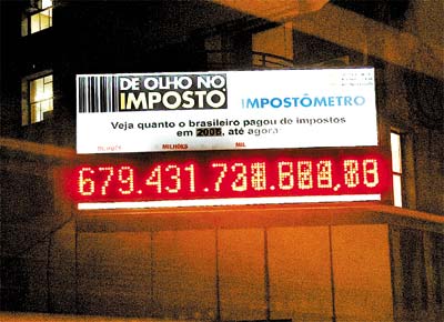 'Impostmetro', painel da Associao Comercial no centro de SP que mostra quanto o pas paga em tributos