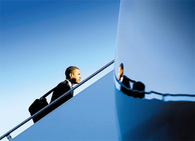 NAS ALTURAS<br>Barack Obama embarca em avio de campanha
