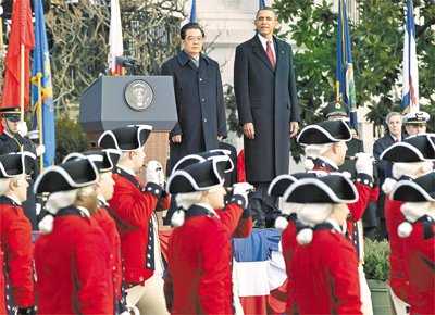 Os presidentes Hu Jintao (China) e Barack Obama (EUA) durante encontro em Washington