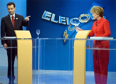 Os candidatos Gilberto Kassab (DEM) e Marta Suplicy (PT) durante o debate da Globo, o ltimo antes do segundo turno, amanh
