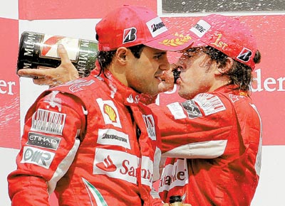 Massa e Alonso no pdio do GP da Alemanha