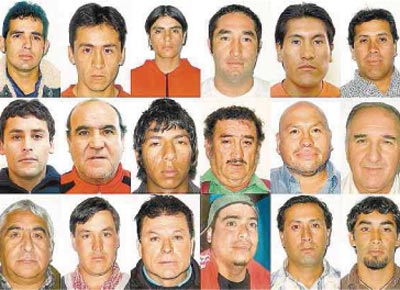 Imagens de 18 dos 33 mineiros chilenos presos em galeria desde o dia 5