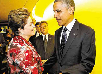 Logo aps criticar os pases ricos, Dilma teve encontro casual com Obama, em Nova York