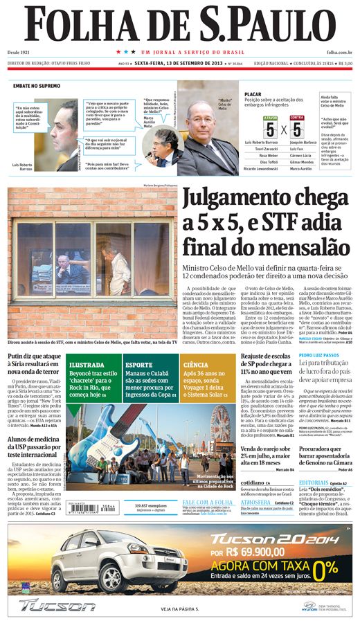 Capa Folha de S.Paulo - Edição Nacional