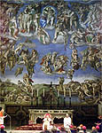 Altar da Capela Sistina; por cima, o Julgamento Final, de Michelangelo