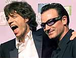 Jagger e Bono na entrega de prêmios do MTV Awards