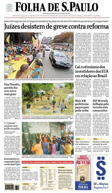 Capa Folha de S.Paulo - Edição São Paulo