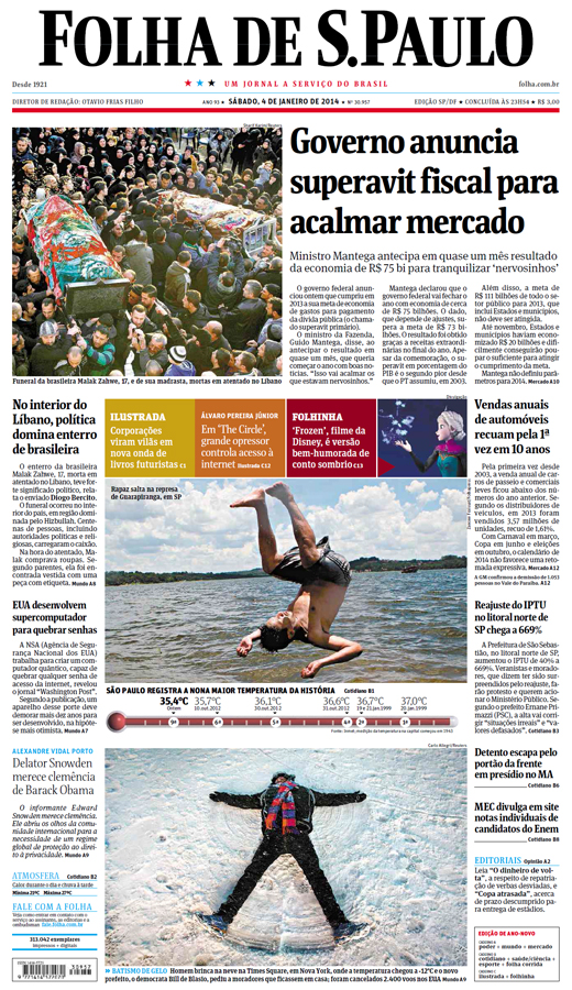 Folha De S Paulo Fac Simile Edicao Sao Paulo 4 1 2014