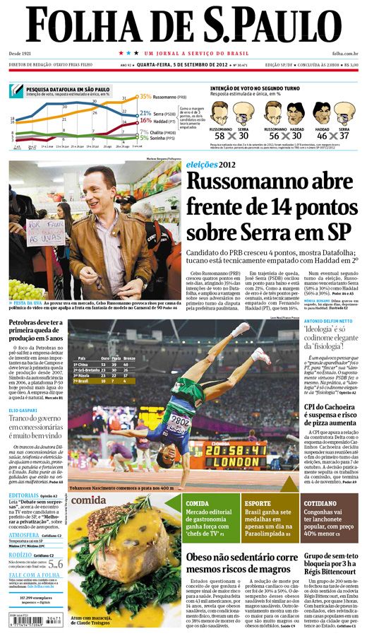 Capa Folha de S.Paulo - Edição São Paulo