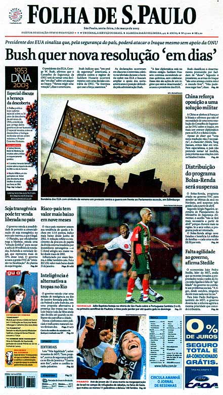 Capa Folha de S.Paulo - Edição São Paulo